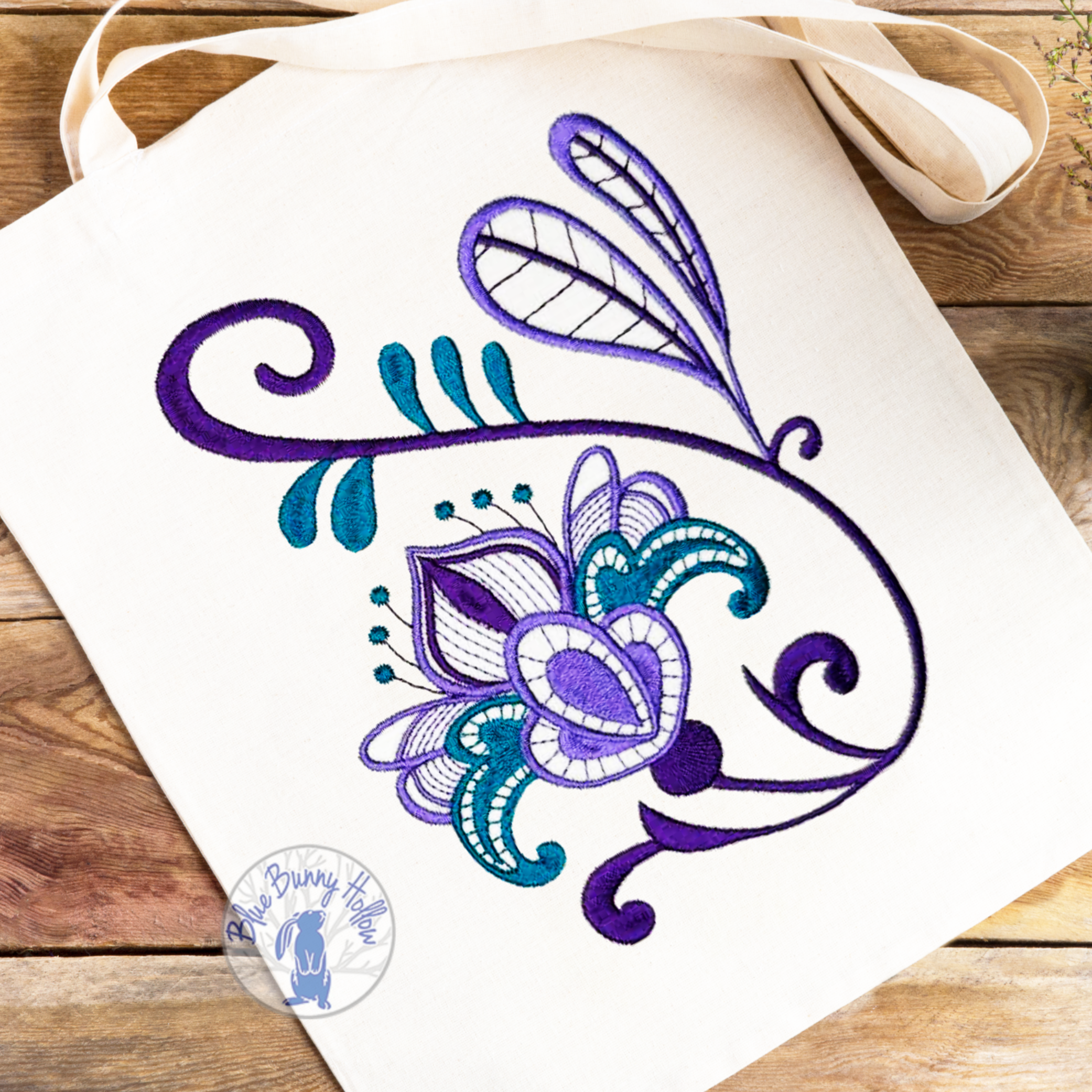 Ornate floral machine embroidery design for decorative home décor.