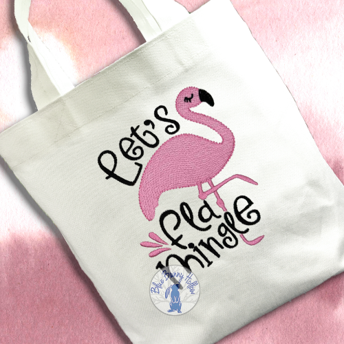Tropical Let’s Flamingle machine embroidery design.