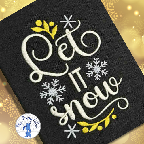 Winter embroidery design cream script lettering.