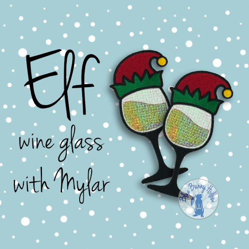 Christmas embroidery design – elf hat wine glass with Mylar shine.