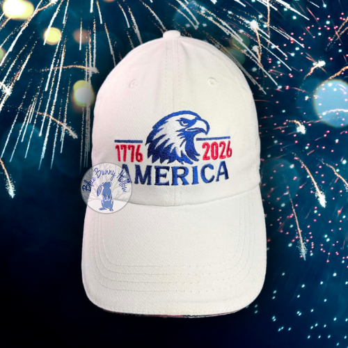 1776–2026 America hat embroidery design with regal eagle head in the center.