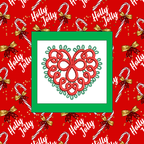 Heart Motif - 8 - 2-Color - Tatted (FSL) Lace- 4x4 Machine Embroidery Design - Christmas