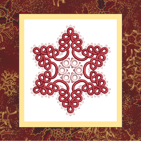 A delicate tatted free-standing lace star snowflake ornament, stitched in two colors for Christmas or winter decoration-3.
