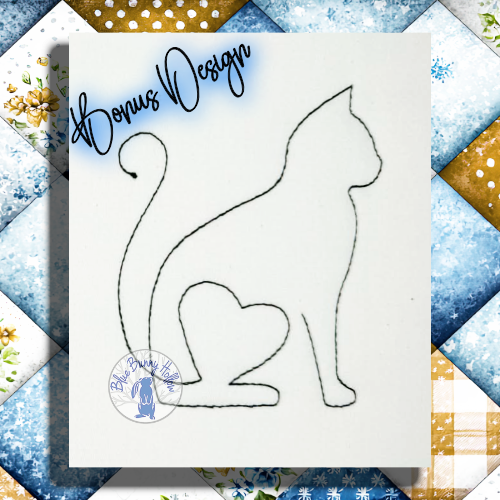 Heart cat embroidery design.