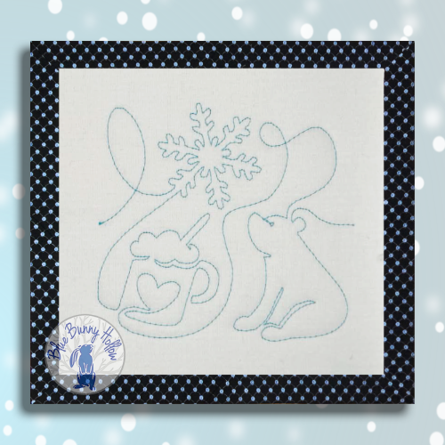Snow Day E2E quilting design with cocoa and snow bear.