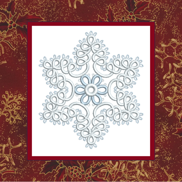 A delicate tatted free-standing lace star snowflake ornament, stitched in two blue colors for an elegant Christmas or winter decoration-2