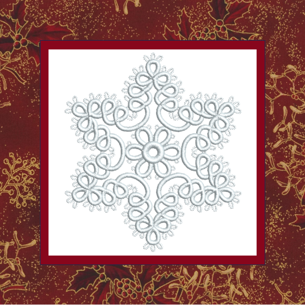 A delicate tatted free-standing lace star snowflake ornament, stitched all in white thread for an elegant Christmas or winter decoration.