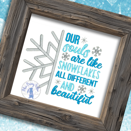 Meaningful winter embroidery design with snowflakes and lettering.