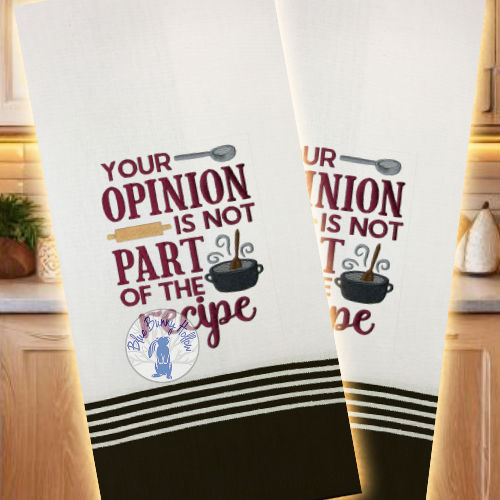 Funny kitchen quote embroidery with pot spoon and rolling pin.