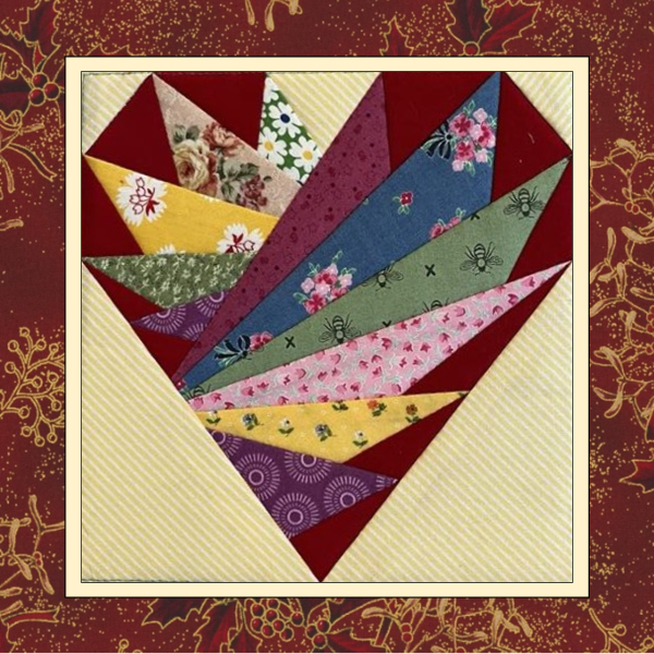 Pieced Heart Quilt Block – In the Hoop – Machine Embroidery Design – Valentine – 8x8 Hoop