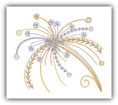 Fireworks embroidery design showing clean stitching and detailed burst pattern.