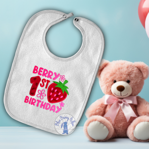 Strawberry first birthday embroidery design for toddler birthday shirt.