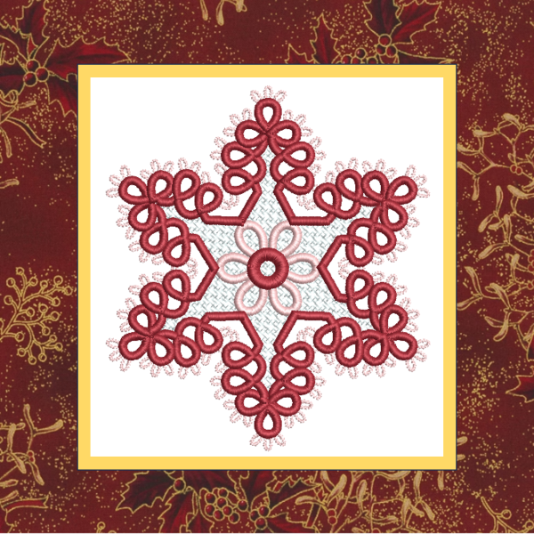 Star Snowflake 1 – In the Hoop – Tatted Lace (FSL) – Mylar Applique – 4x4 Machine Embroidery – Christmas – Winter