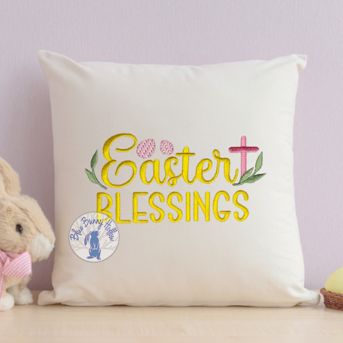 2. Religious Easter embroidery design with decorative eggs and cross detail.