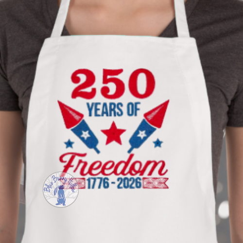 1776-2026 freedom embroidery design with festive fireworks.