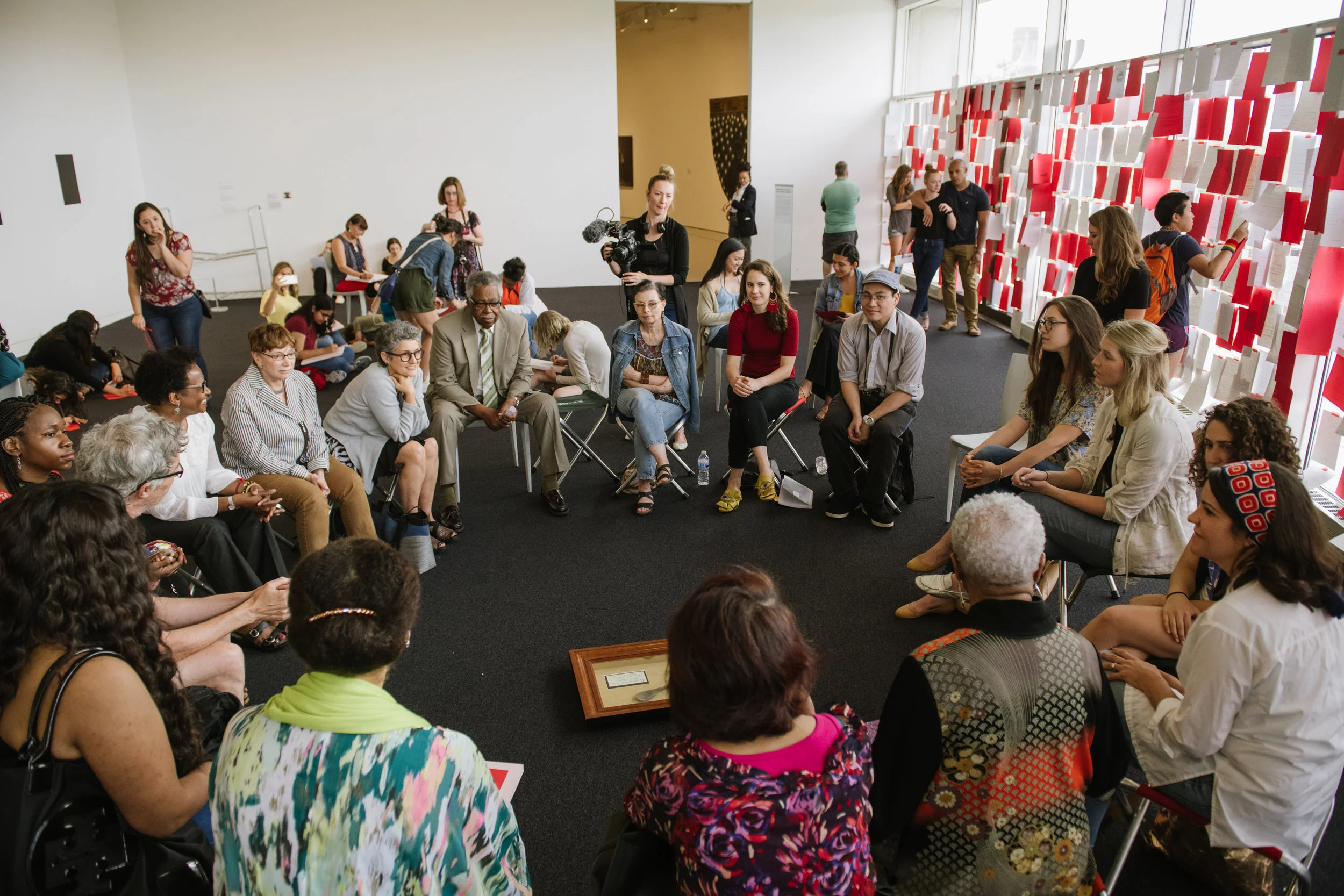 While at the Hirshhorn, To Future Women intervened within the entire system of i’s public programs, working with staff to design and stage feminist museum tours and children’s Storytime activities - the latter of which became a permanent program. In this image, I was facilitating a Circle Discussion ‘Archives & Lullabies’ to explore women-driven, non-institutional systems of knowledge exchange and cultural production as a method of revealing and disrupting hierarchies within the Smithsonian’s collecting and archiving processes. This shows my interest in integrating social practice methodologies into my practice, treating the public programs associated with my work as an extension of the work itself to further its conceptual agenda.