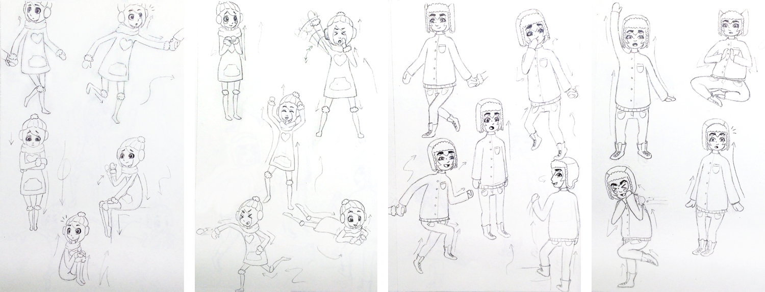 Character poses portraying personalities and character development in the story.