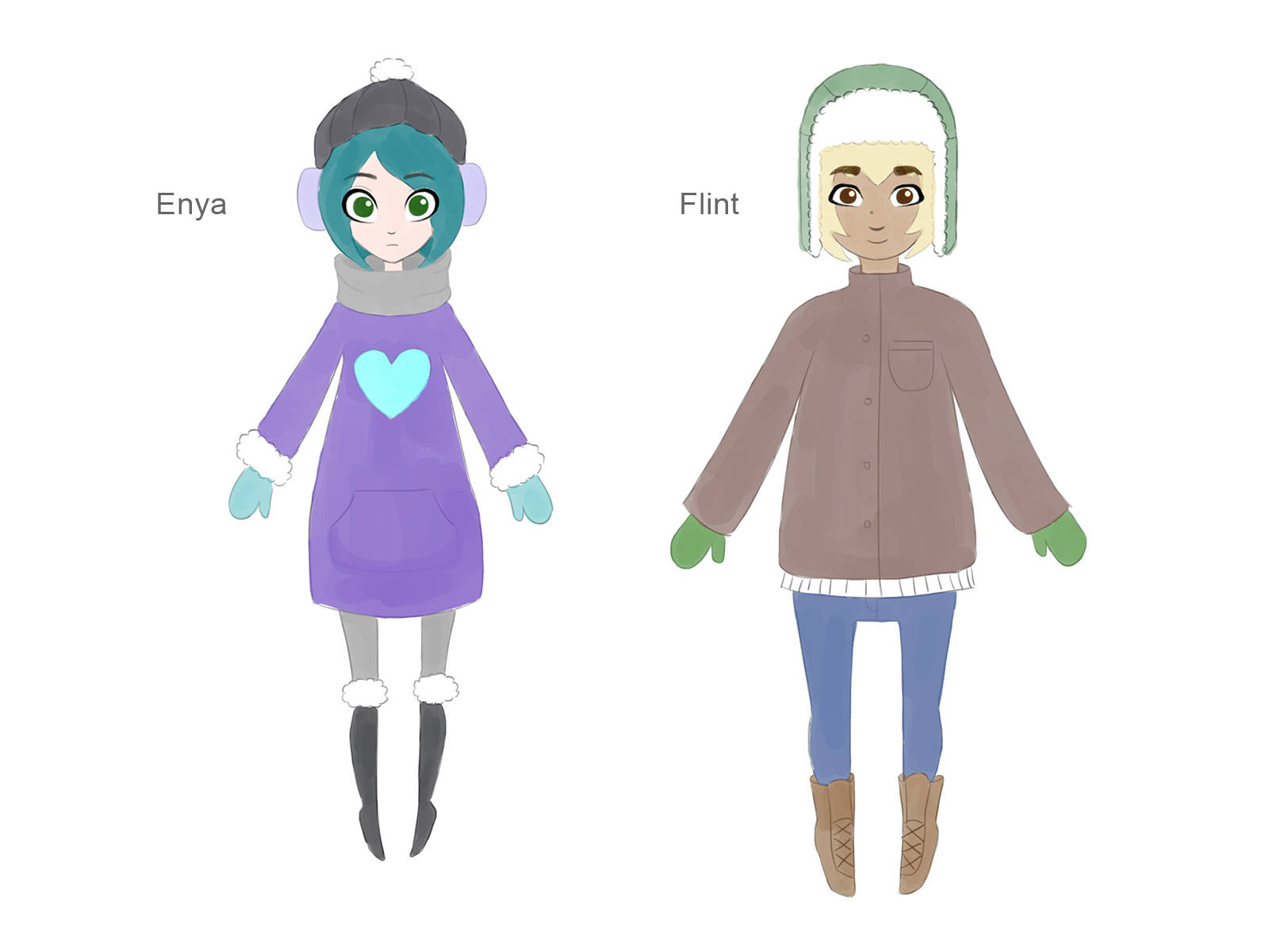 Basic colouring for Enya and Flint.