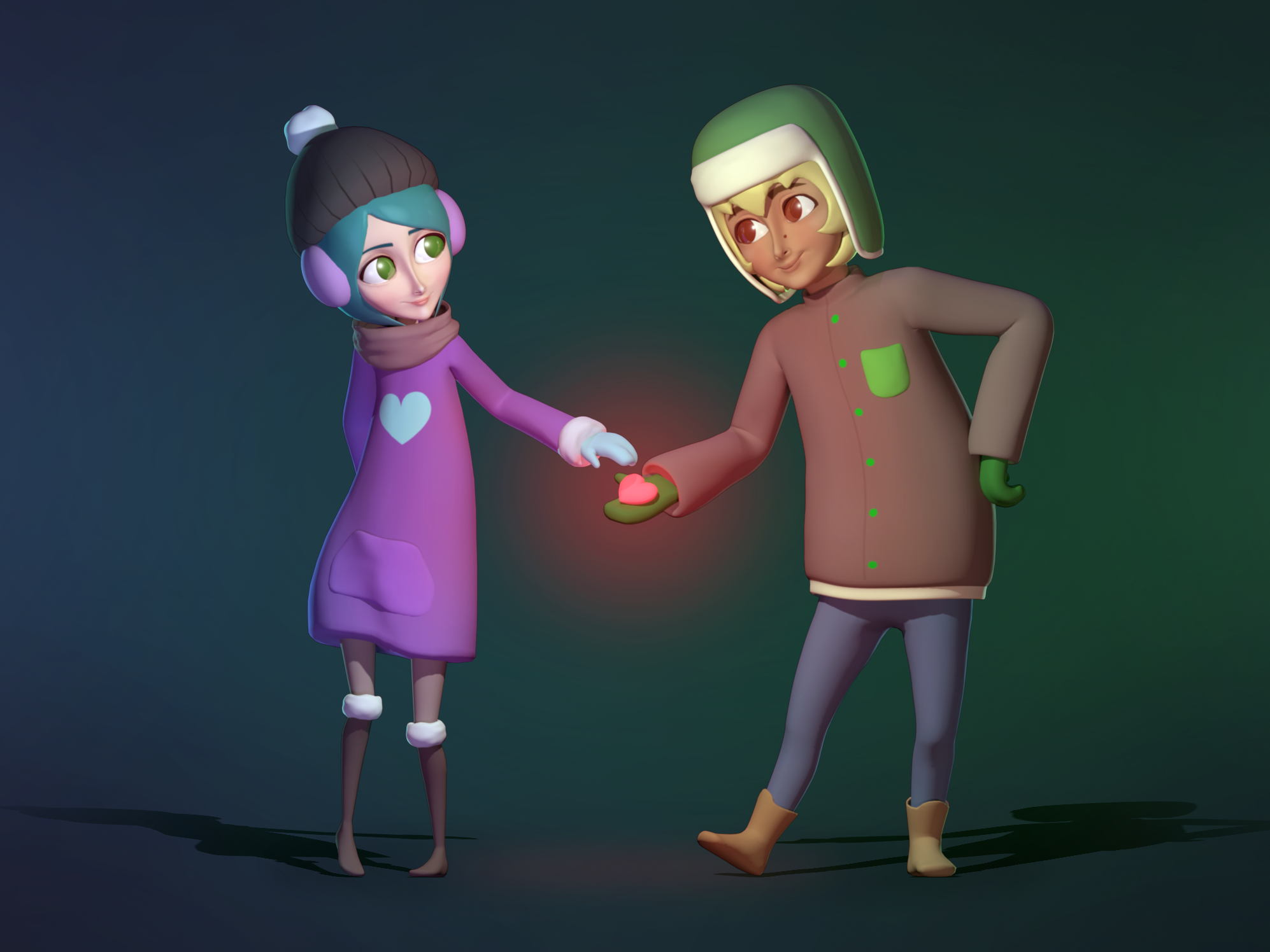 3D still of Enya and Flint.