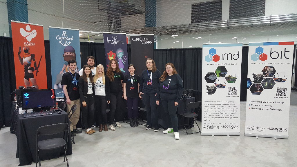 The four best projects were selected to appear at Ottawa CGX 2017. Here I am with my teammate Sarah and three other teams as we prepare our booths for the event.