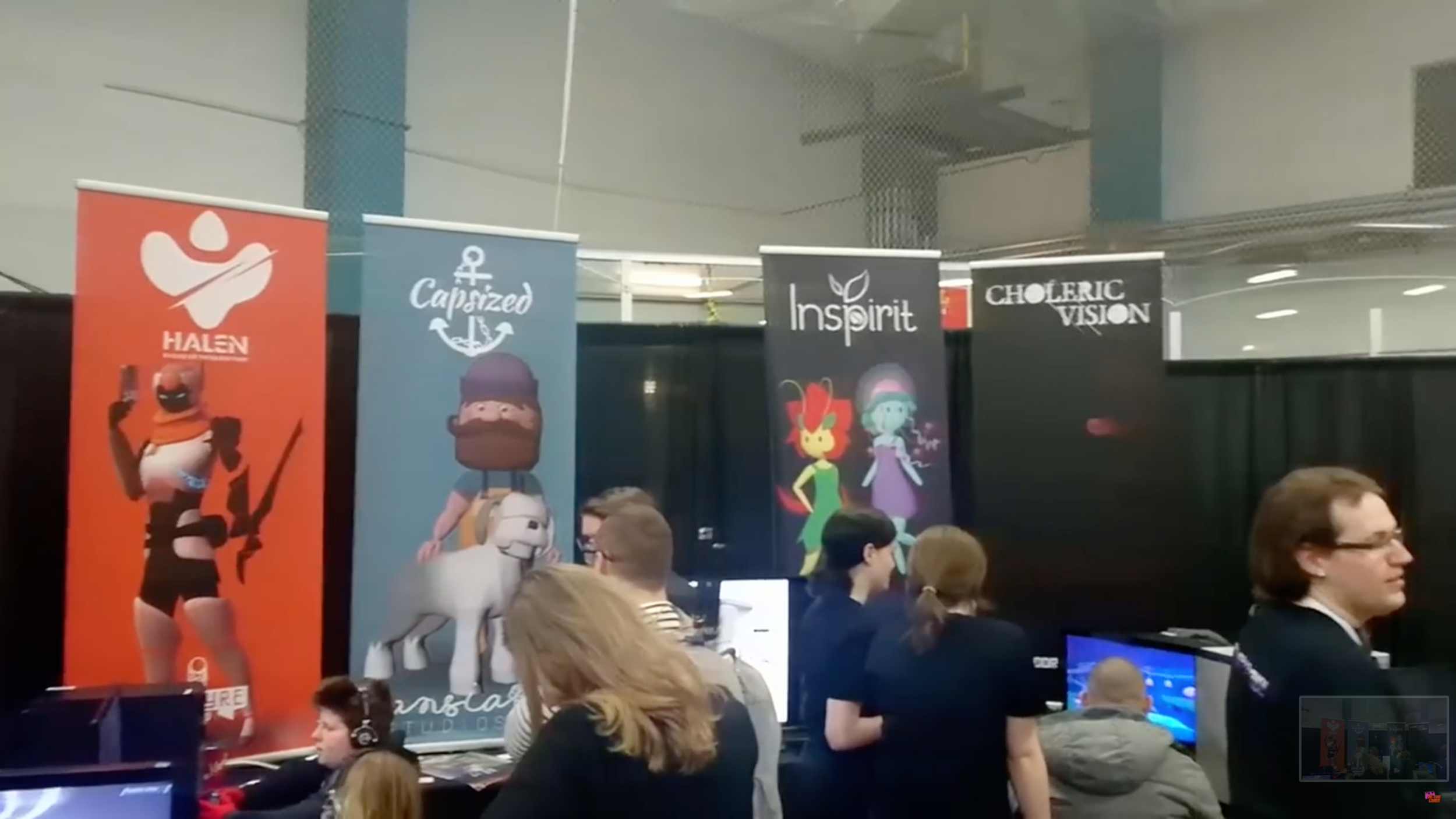 A couple playing our game at our booth. Screenshot from Me- Time Gamer’s video https://youtu.be/5YbqZgiQjIw?t=86 .