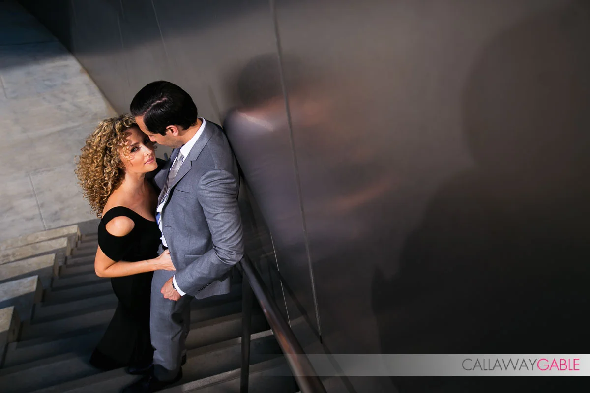 Sexy Disney Concert Hall Engagement Photo on the stairs