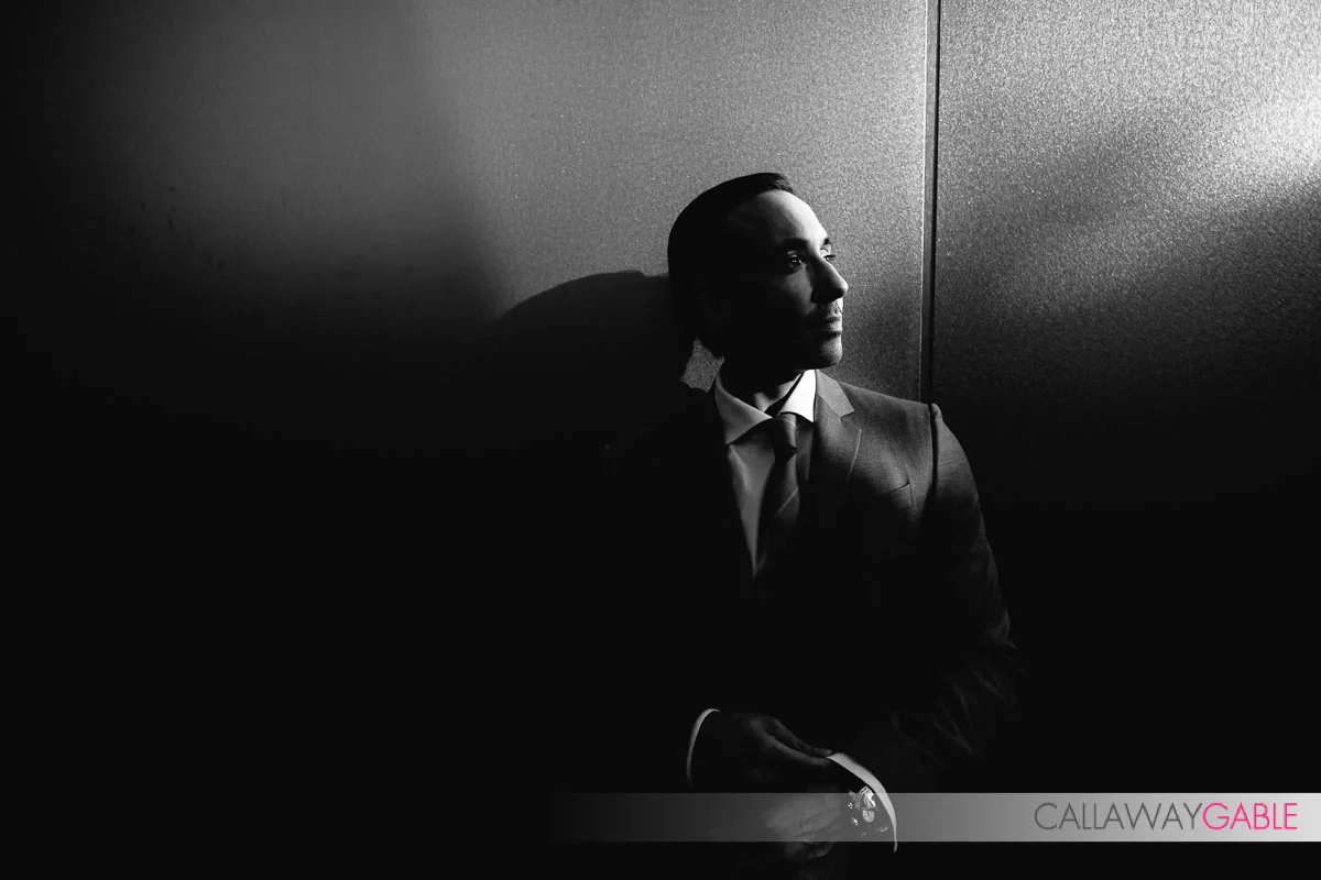 Black and White Disney Center Engagement Photo