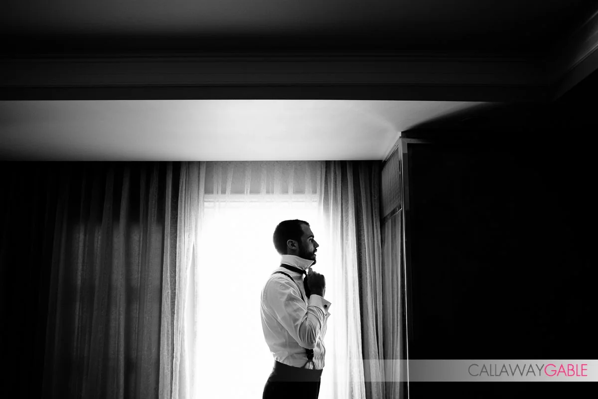 Groom getting ready for his wedding at the Ritz Carlton Laguna Niguel