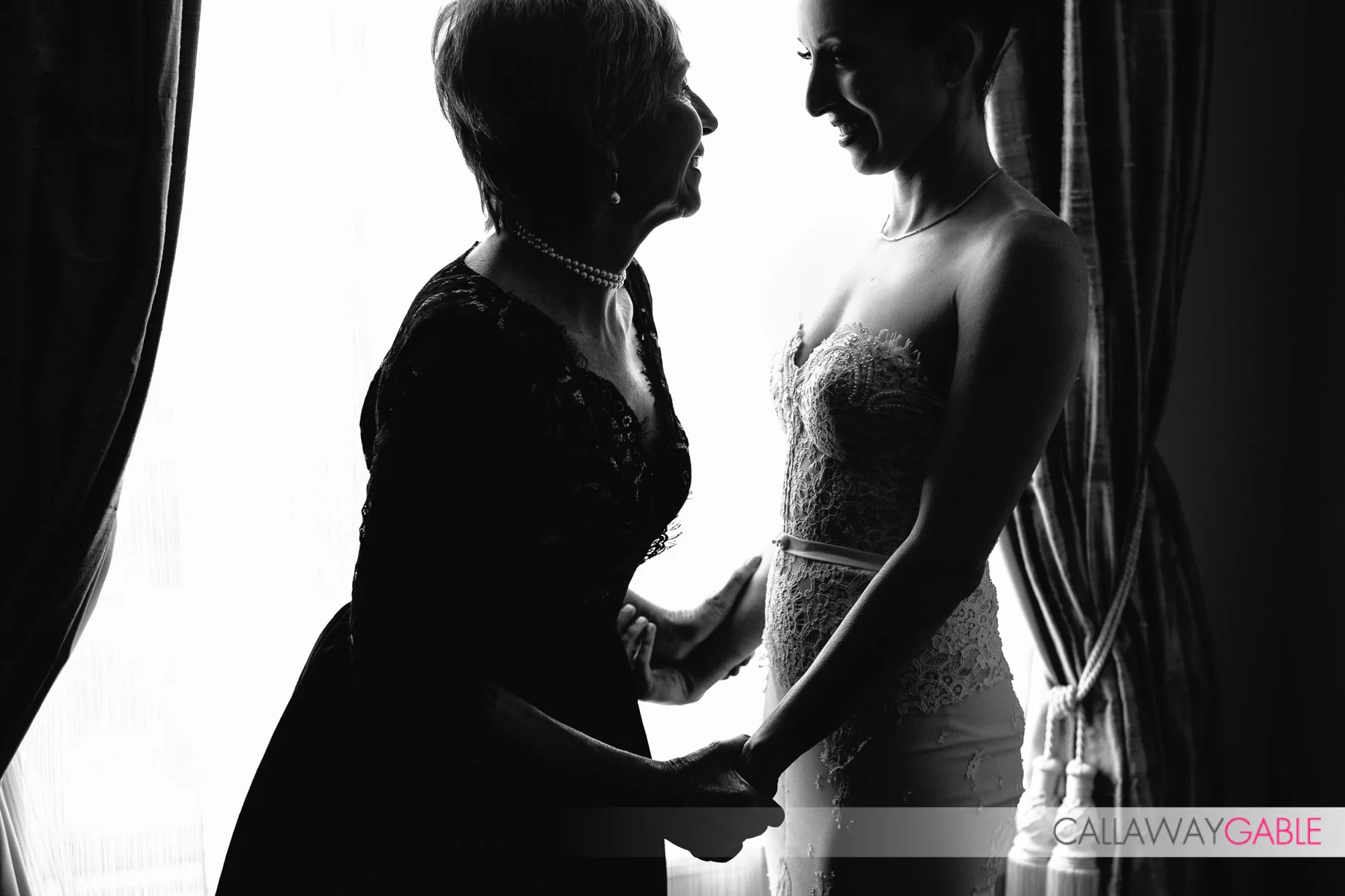 Bride and her Mom having a loving moment at the Culver Hotel