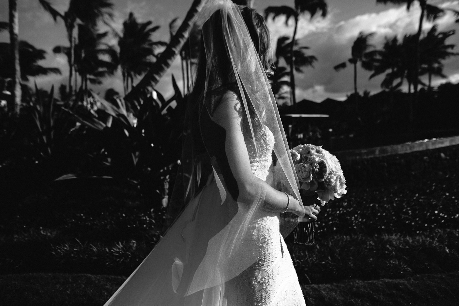 bride at Outdoor Wedding Ceremony at the Four Seasons Hualalai