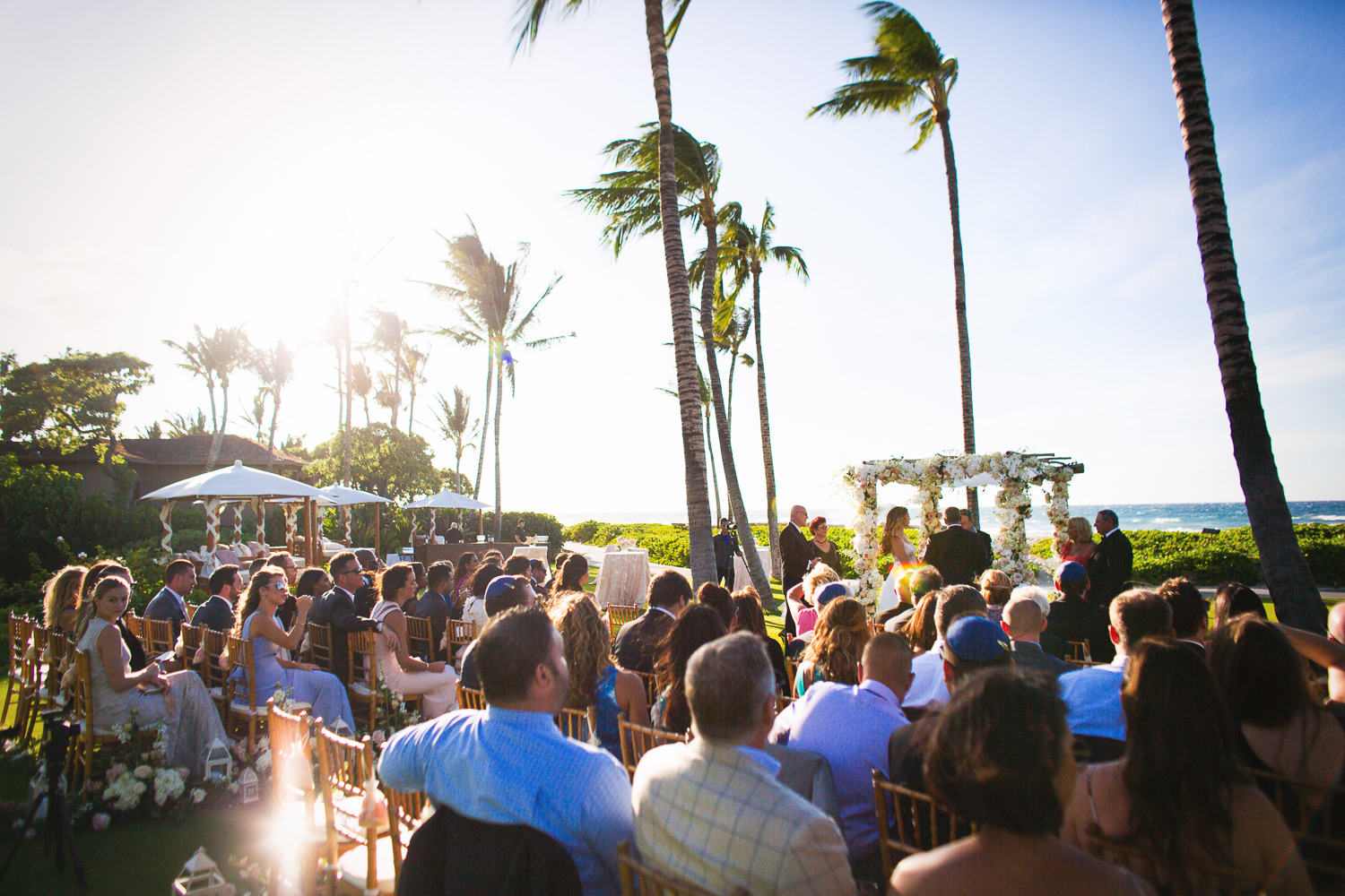 Wide shot of Outdoor Wedding Ceremony at the Four Seasons Hualalai