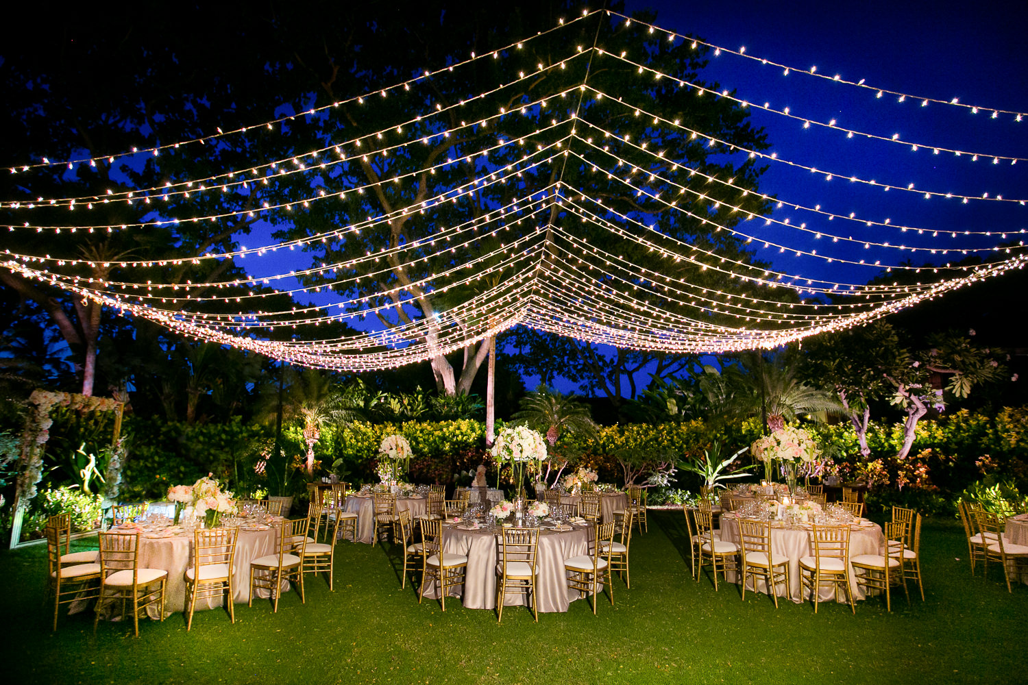 Reception on the lawn at a Outdoor Wedding at the Four Seasons Hualalai