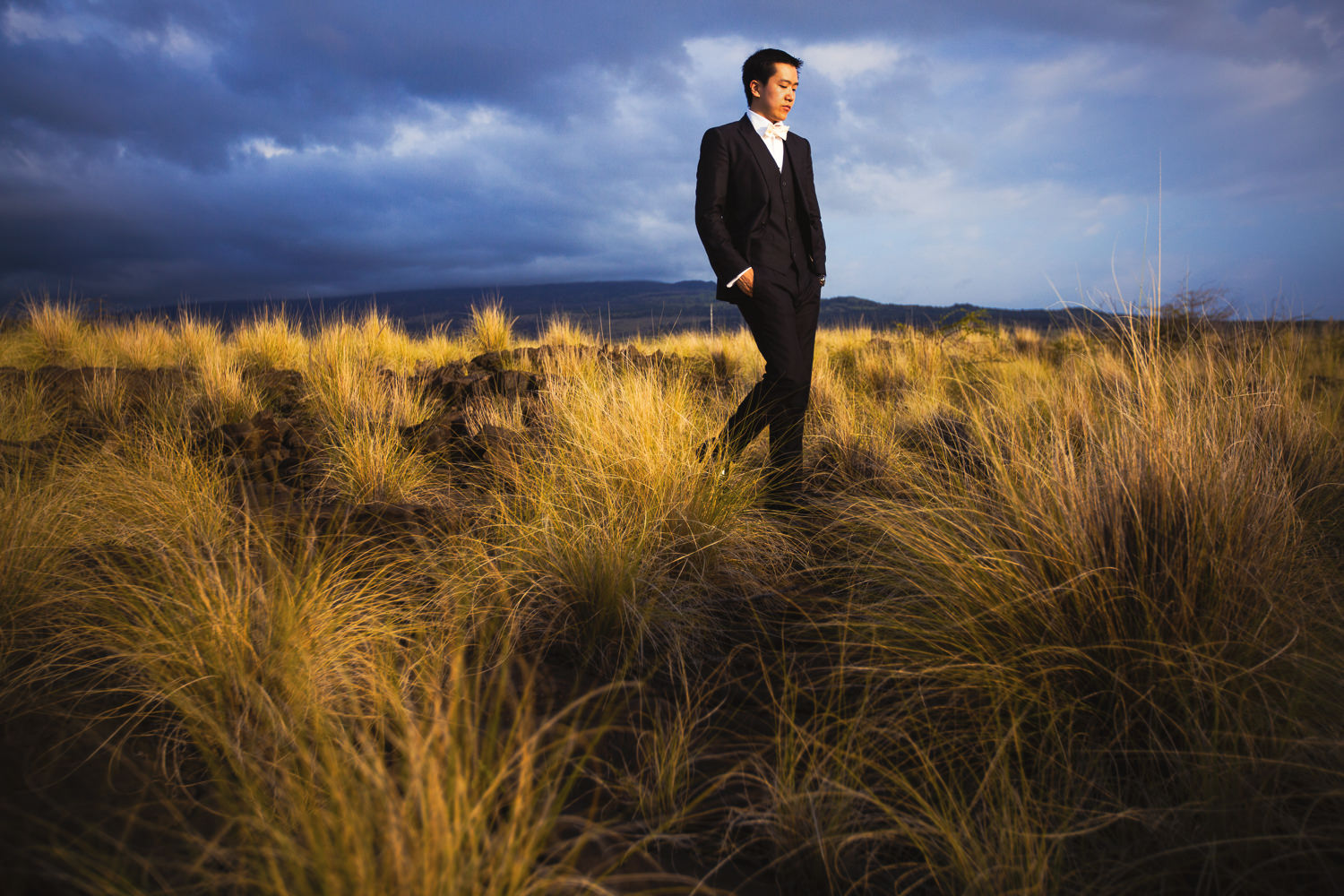 Four Seasons Hualalai Wedding portrait in lava fields of Kona