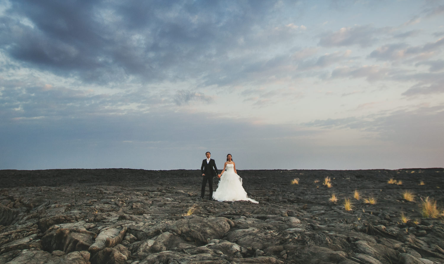 Four Seasons Hualalai Wedding portrait in lava fields of Kona