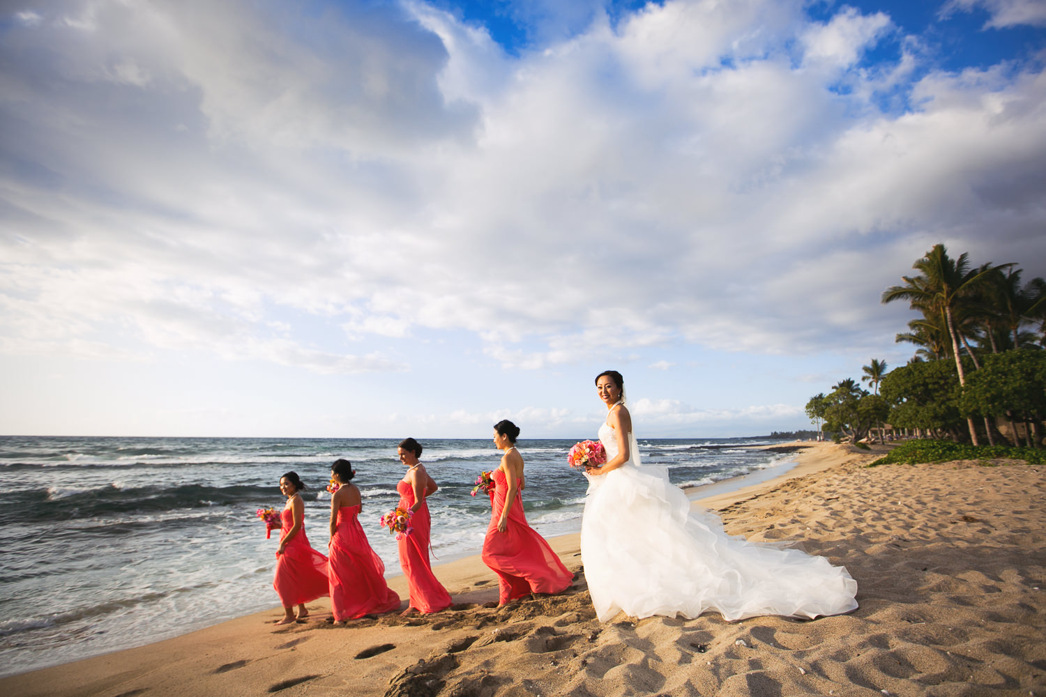 Bridesmaids on the beach at Four Seasons Hualalai wedding