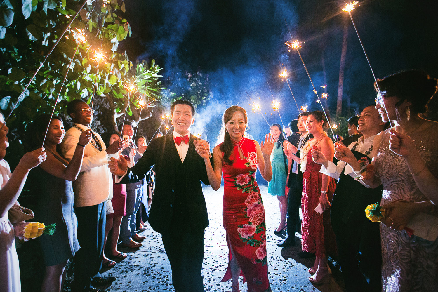 Amazing sparkler exit photo at Four Seasons Hualalai Wedding