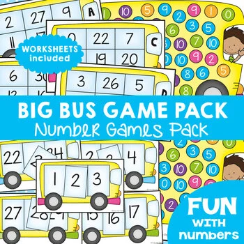  Bus-themed number games and centers for counting, recognizing, and playing with numbers up to 30. 