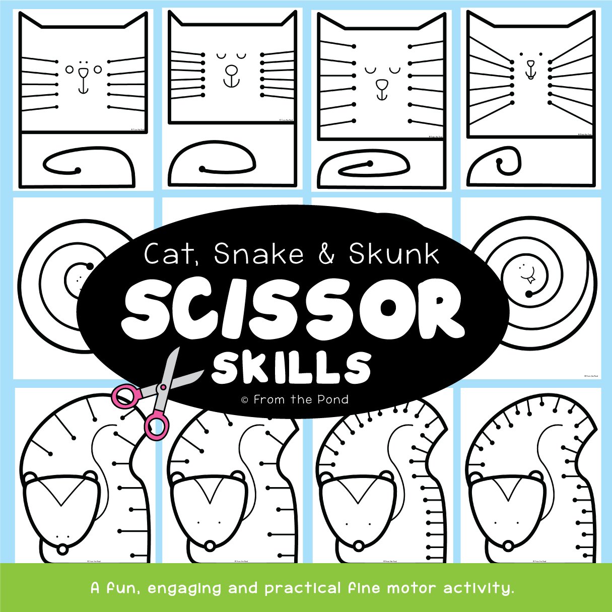 Scissor skills Worksheet activities, Fun Cutting haircut Practice pages for  3-5