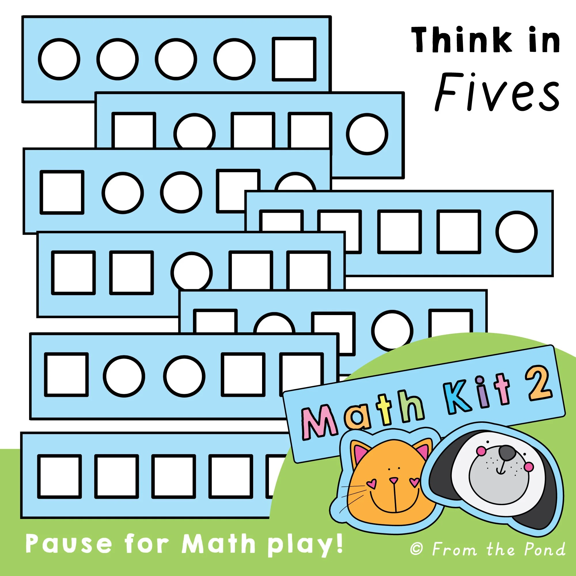  Support flexible thinking, number fluency, and early pattern recognition with  Think in Fives —a creative math kit of 31 visual shape cards designed to explore all the combinations that make 5. Each card features a line of 5 simple shapes (circles a