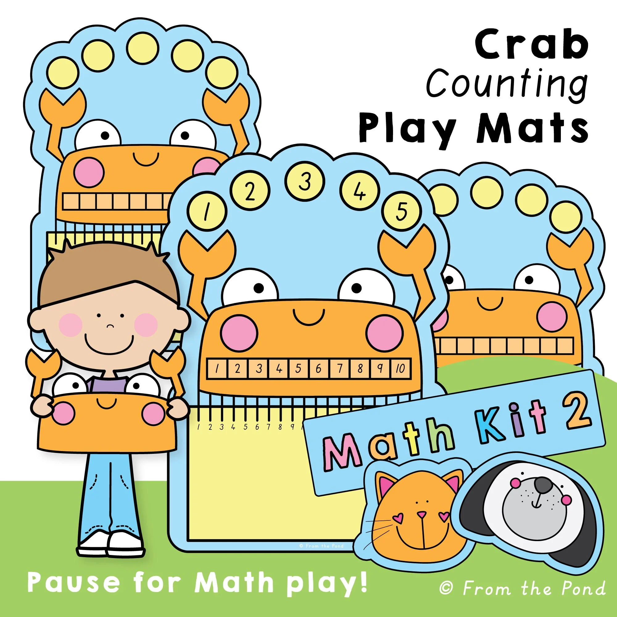  Dive into hands-on math with the  Crab Counting Math Mats , featuring cheerful crabs that support counting, number lines, and number bonds. Each mat includes a 10-track counting strip, a 20-leg number line, and five 'jewel' spaces for decomposing nu