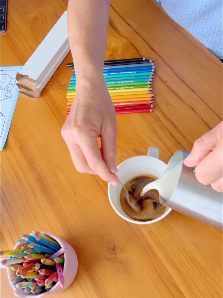 Hello from my desk ✨ I just sent out a little pond update newsletter &mdash; complete with a Halloween treat: a koala coloring page born from a doodle in my creative planner 🐨🎃

Feeling grateful for a quiet morning coffee (no spooky ghosts in the f