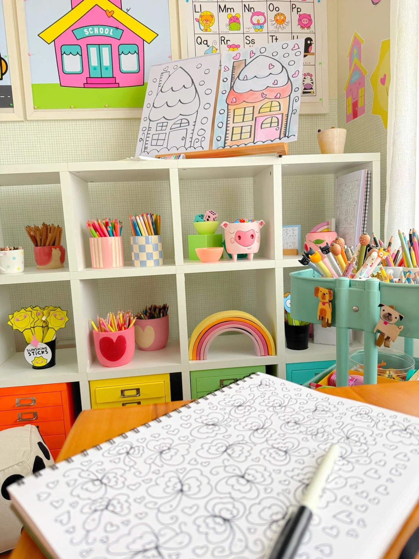 The pretty colors of a shoreline inspired today&rsquo;s drawing idea 🌊✨

A little cozy winter cottage, starting the same way as my January 2 sketchbook page of pretty moths.

Both begin with a tiny hop of 3, repeated 3 times:
123 &middot; 123 &middo