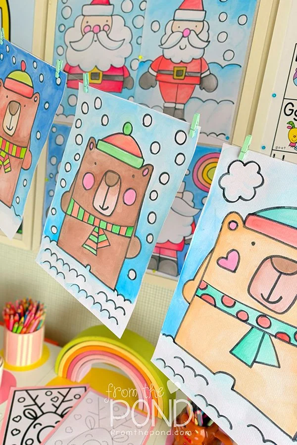  winter bear directed drawing project with writing worksheets for kindergarten 