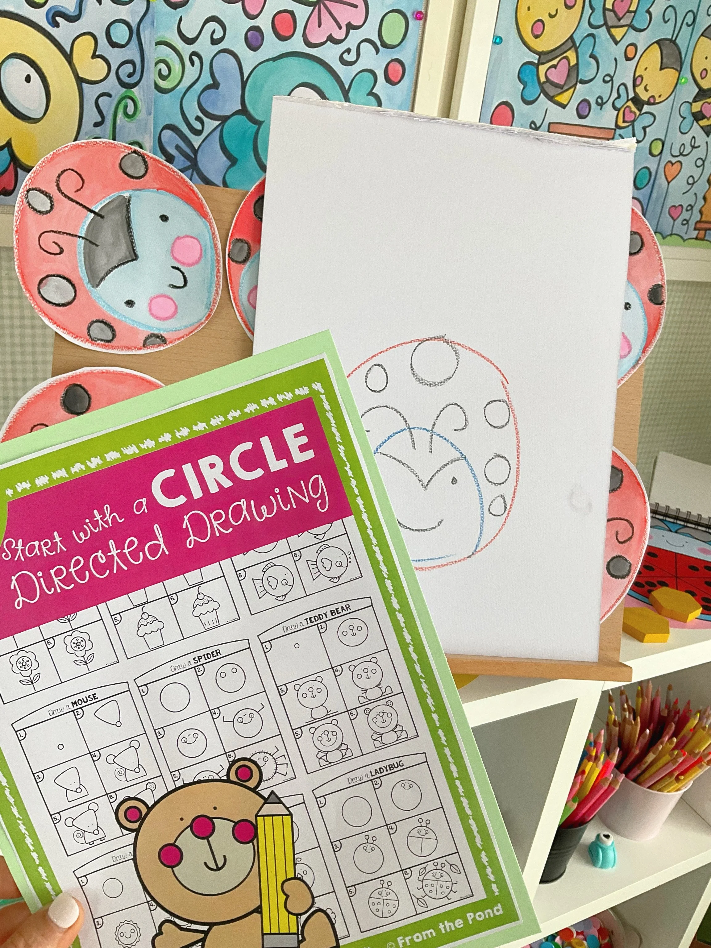 Begin with a circle and finish with a lady beetle! I just dropped 4 new drawings in my TPT store pack as a surprise treat for you! Get creative in writing books, on paper, or on a whiteboard - have fun!