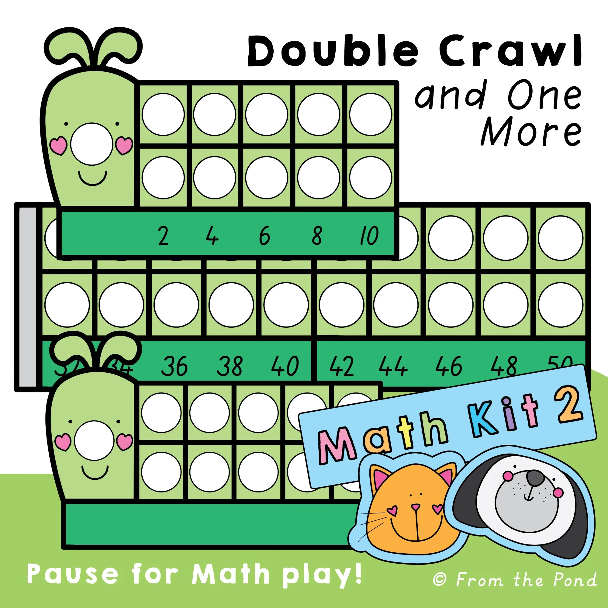  Double Crawl +1 Caterpillar Number Line – hands-on caterpillar number line with ten-frame dots to teach doubles and doubles + 1 strategies, counting by 2s, and building number sense through visual patterns 