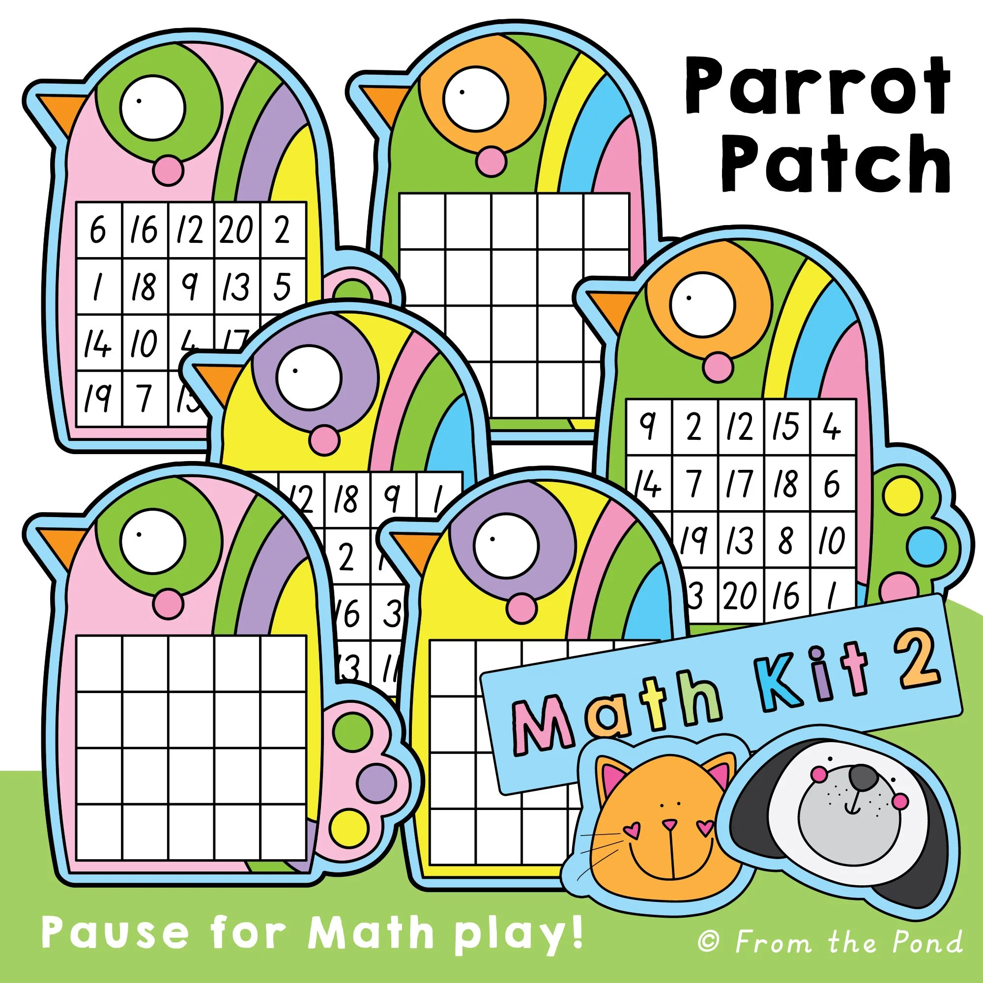  Parrot Patch Math Mats – Fun Counting &amp; Number Games for 1–20 – colorful parrot-themed math mats with flexible 1–20 grids to build counting fluency, number sense, and problem-solving through hands-on games and centers 
