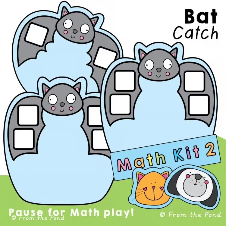  Bat Math Mats – Halloween dice play mats for number stories, counting, and early addition using roll-and-build bat activities for Kindergarten number sense 