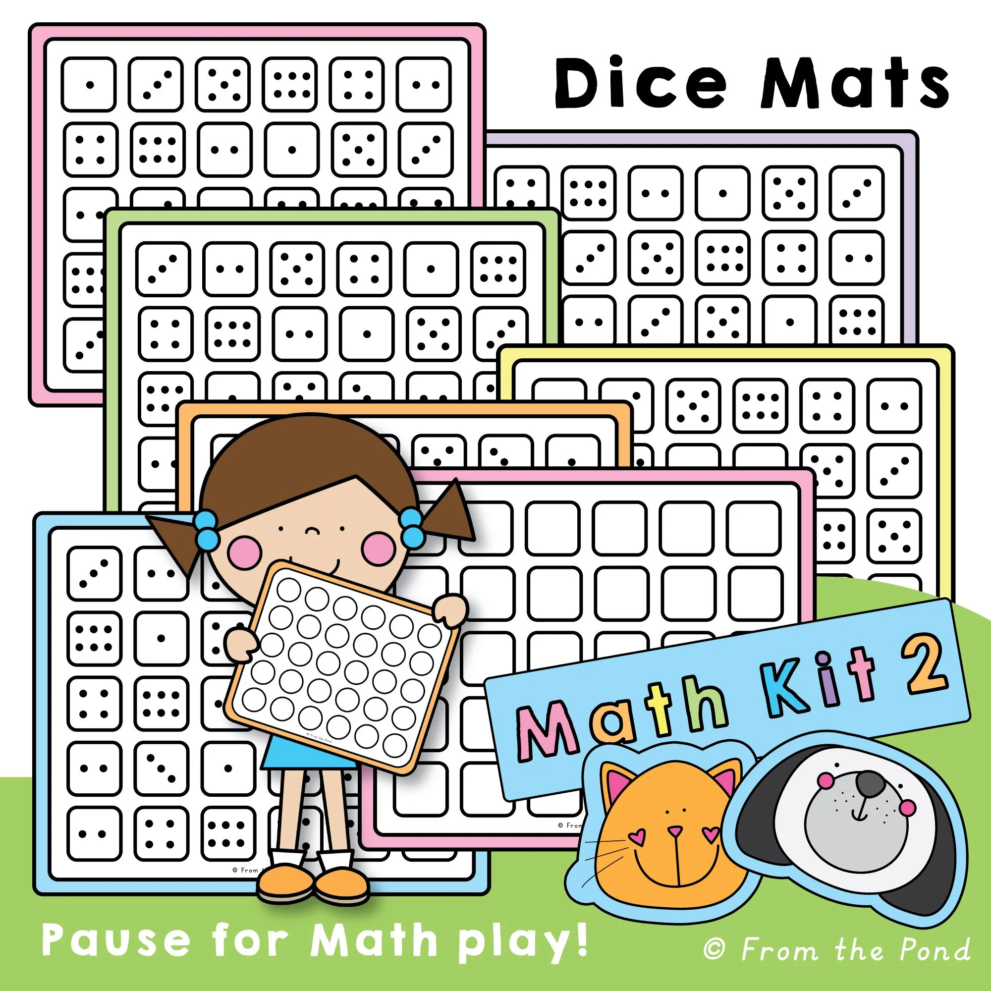  Dice Math Mats – hands-on dice play mats for subitizing, counting, and early addition to build number sense through roll-and-play activities with visual dot patterns 