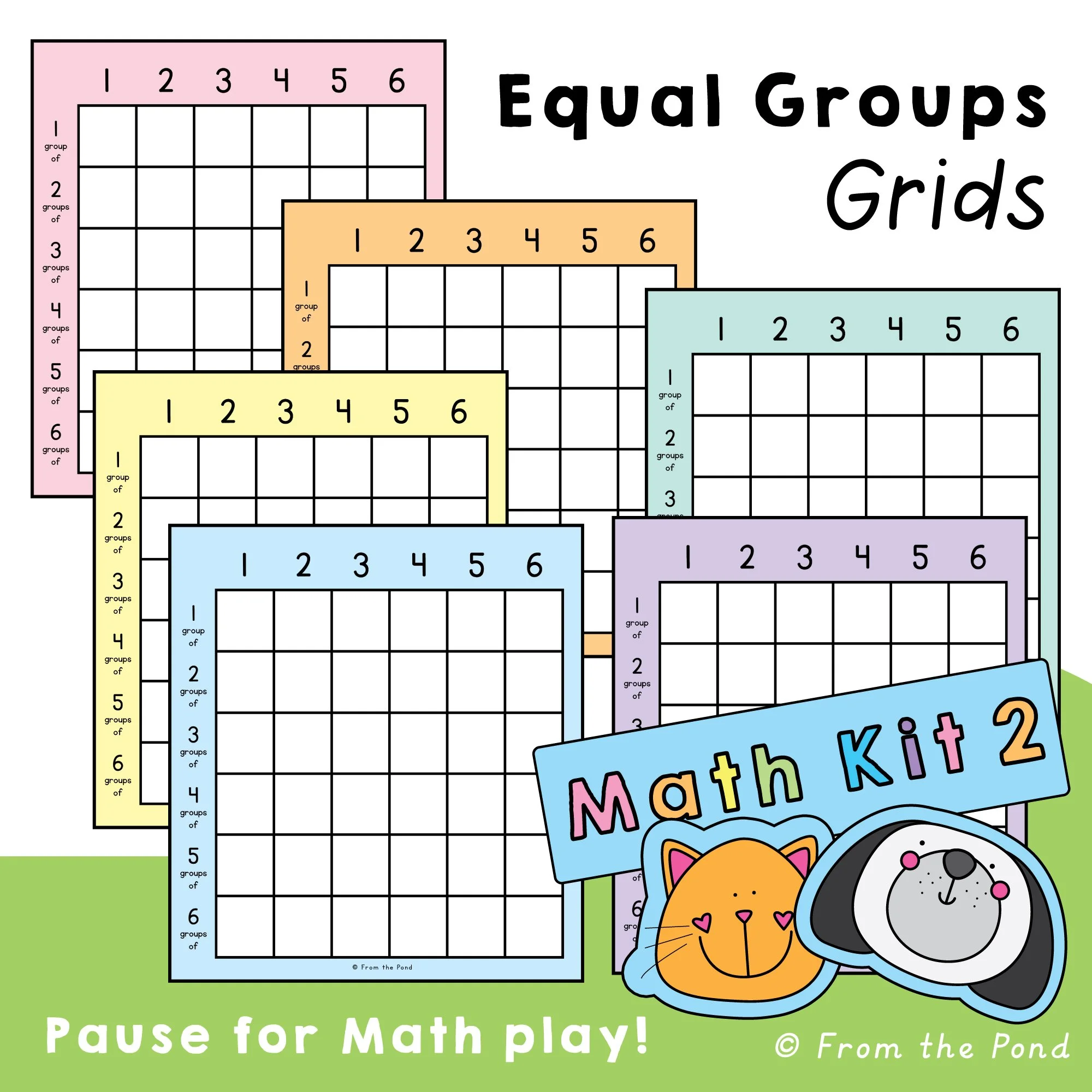  Equal Groups Grids – repeated addition and array play mats for building multiplication concepts using hands-on grouping, arrays, and visual number models 