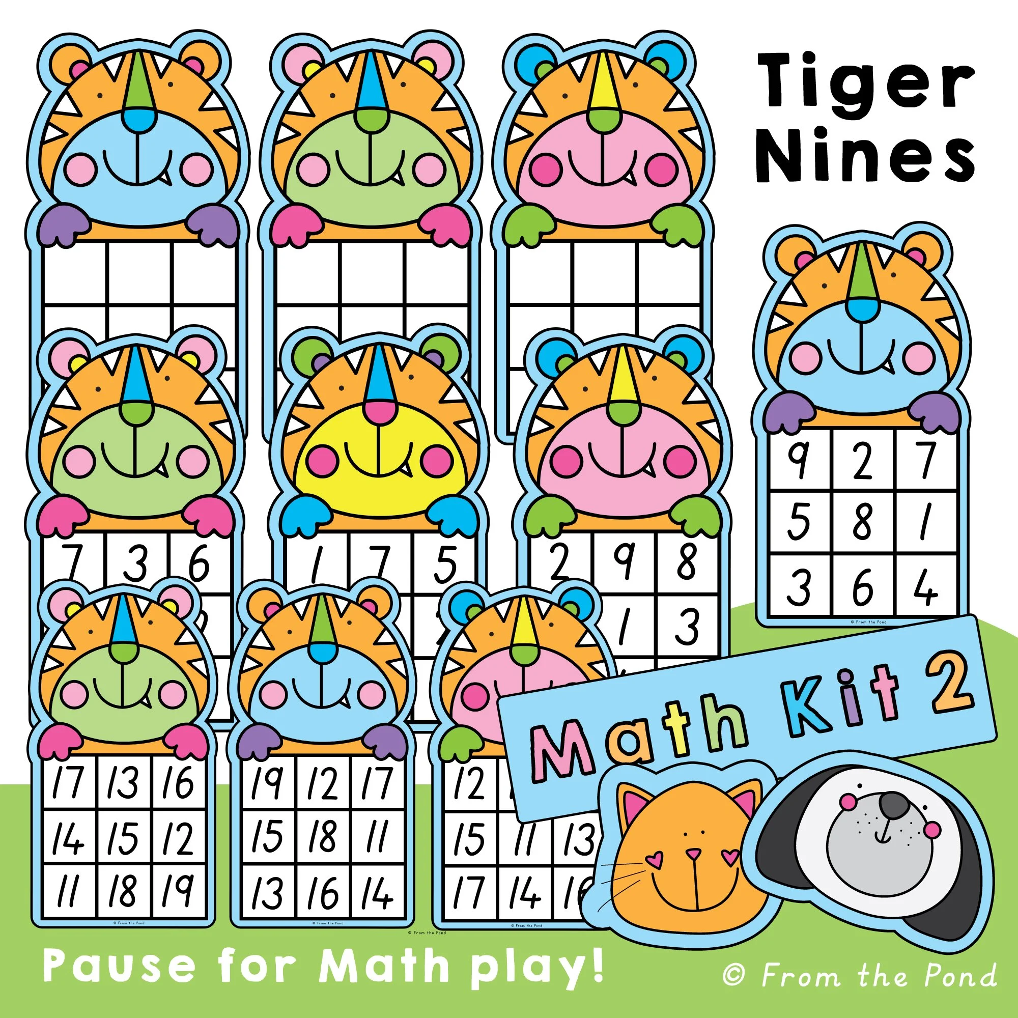  Tiger Nines Number Sense Play Mats – tiger-themed math mats for counting, teen numbers, and early addition to build number sense through hands-on play 